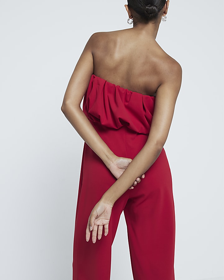 Red Bandeau Bubble Hem Jumpsuit