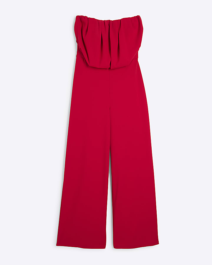 Red Bandeau Bubble Hem Jumpsuit