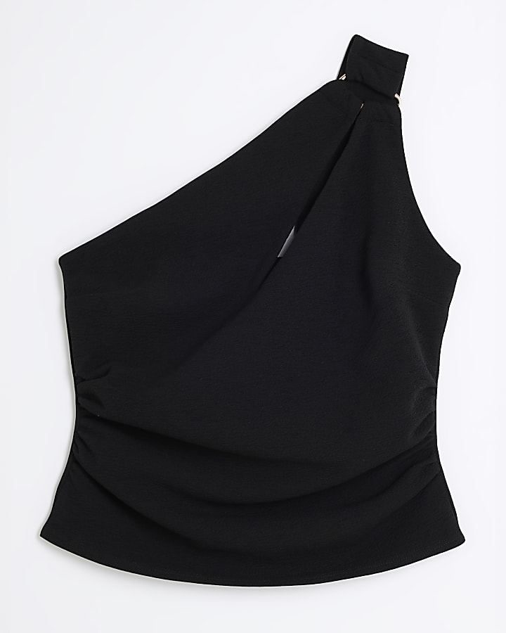 Black Cut Out One Shouldered Top