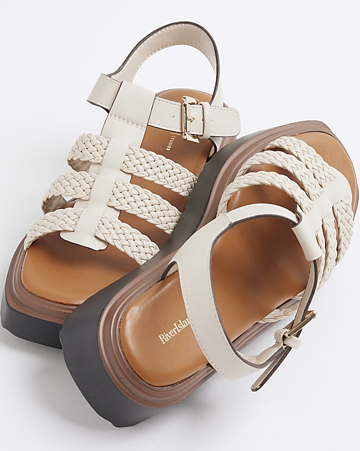 Cream Faux Leather Flatform Sandals