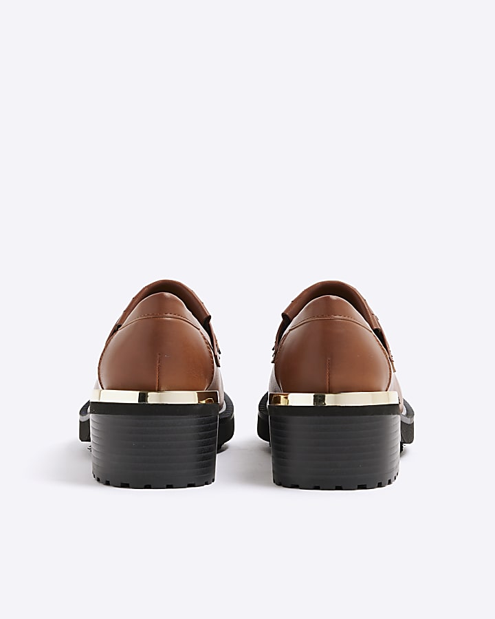 Brown Faux Leather Chunky Loafers