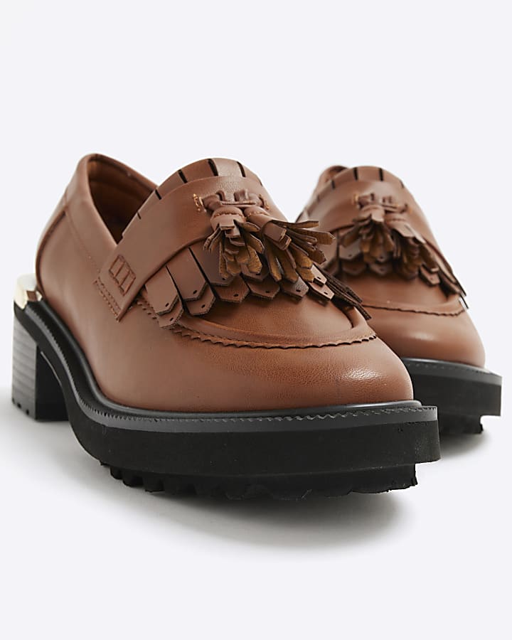 Brown Faux Leather Chunky Loafers