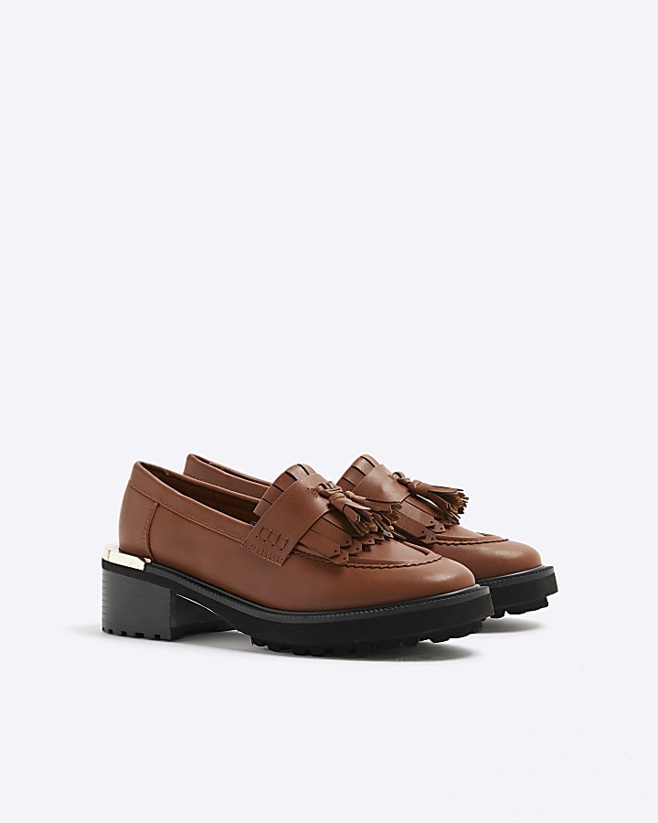 Brown Faux Leather Chunky Loafers