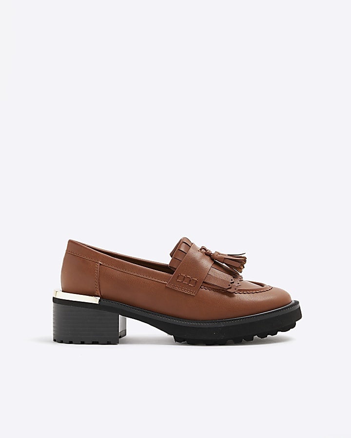 Brown Faux Leather Chunky Loafers