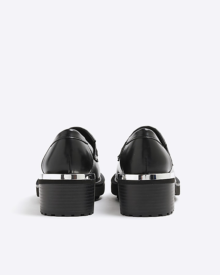 Black Faux Leather Chunky Loafers