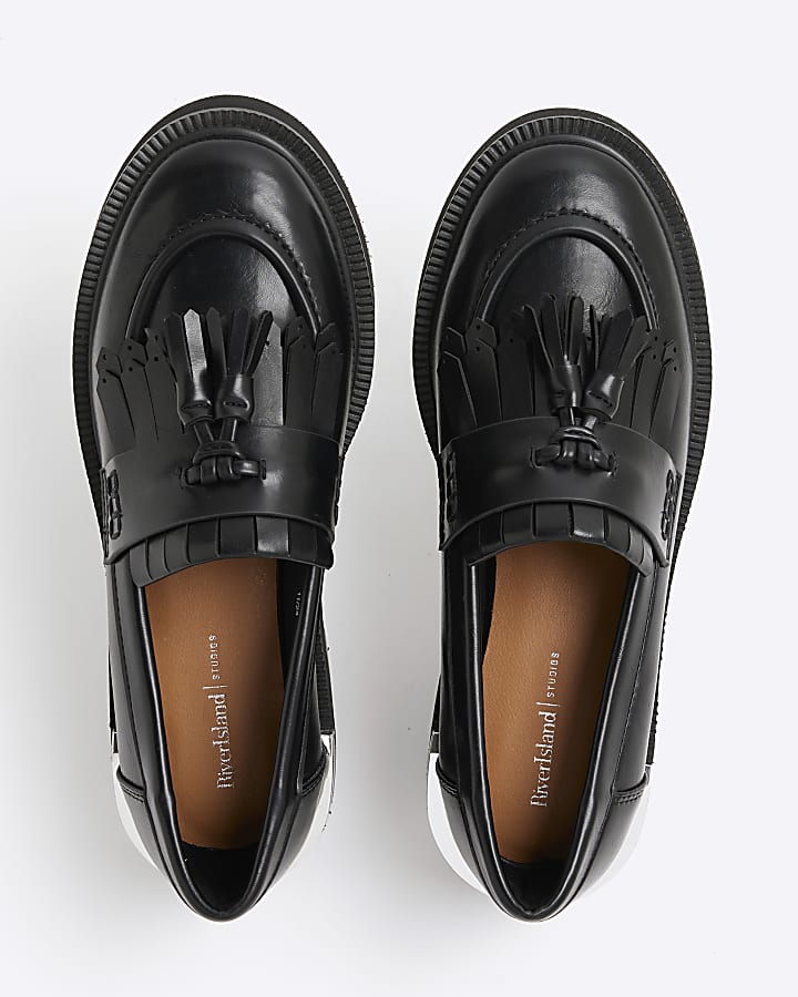 Black Faux Leather Chunky Loafers