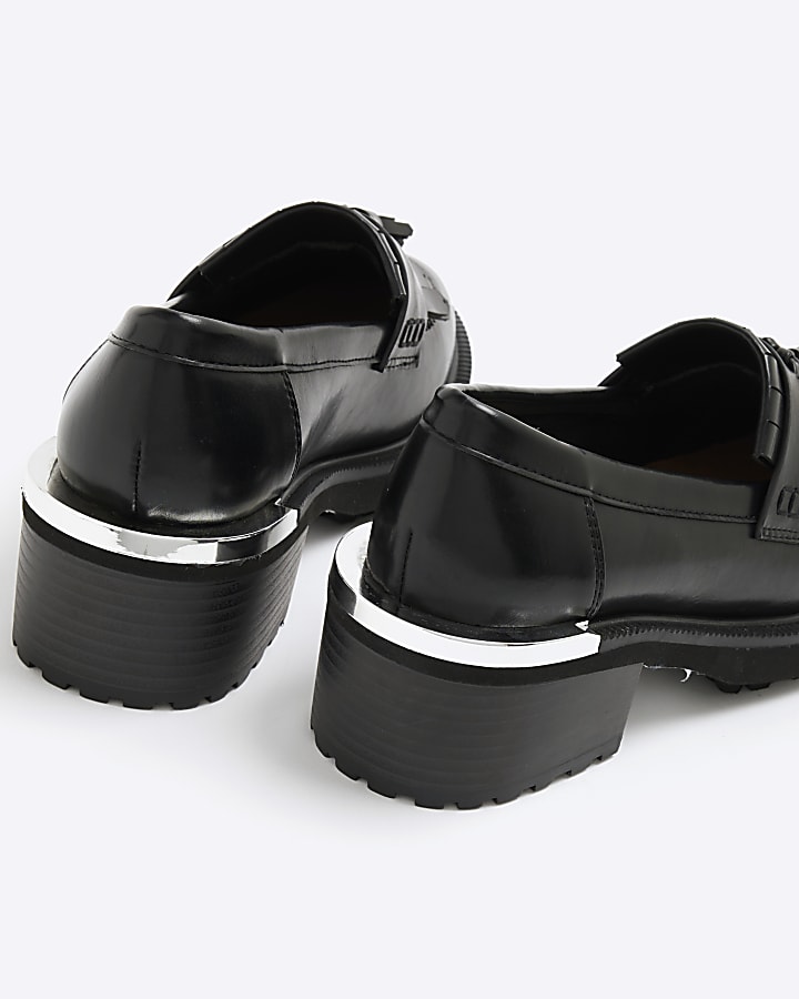 Black Faux Leather Chunky Loafers