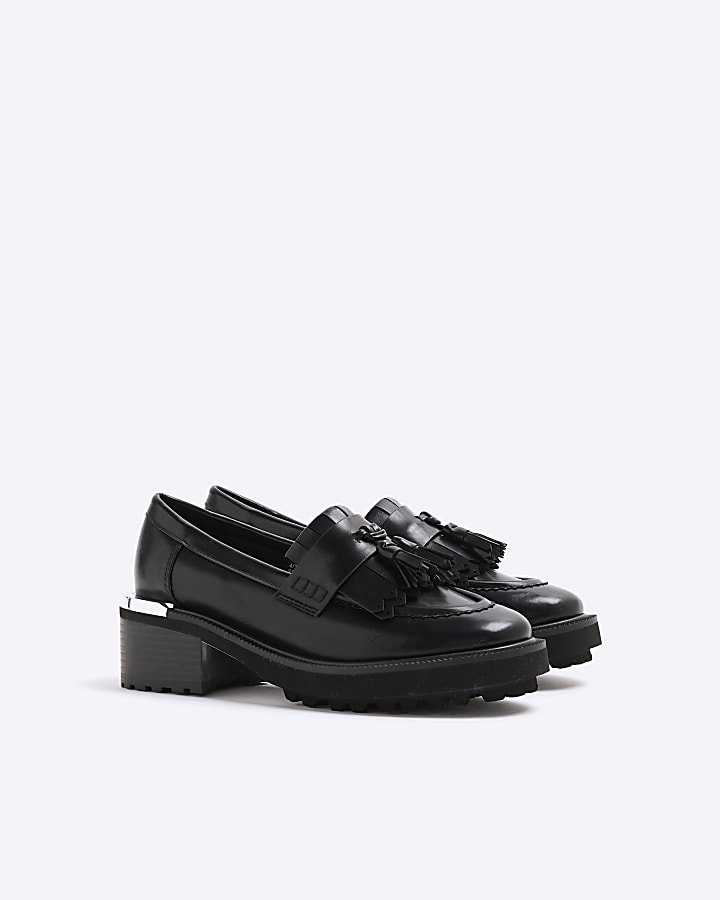 Black Faux Leather Chunky Loafers