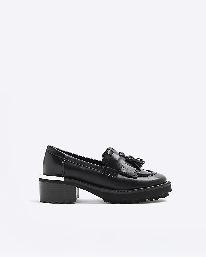 Black Faux Leather Chunky Loafers