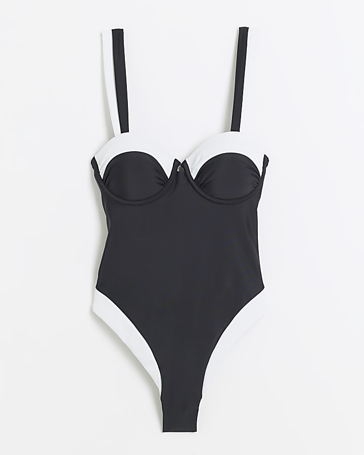 Black Monochrome Structured Swimsuit