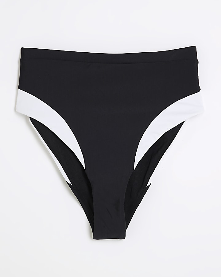 Black Monochrome High Waisted Bikini Bottoms