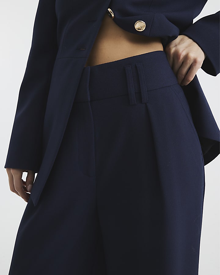 Navy High Waisted Wide Leg Trousers