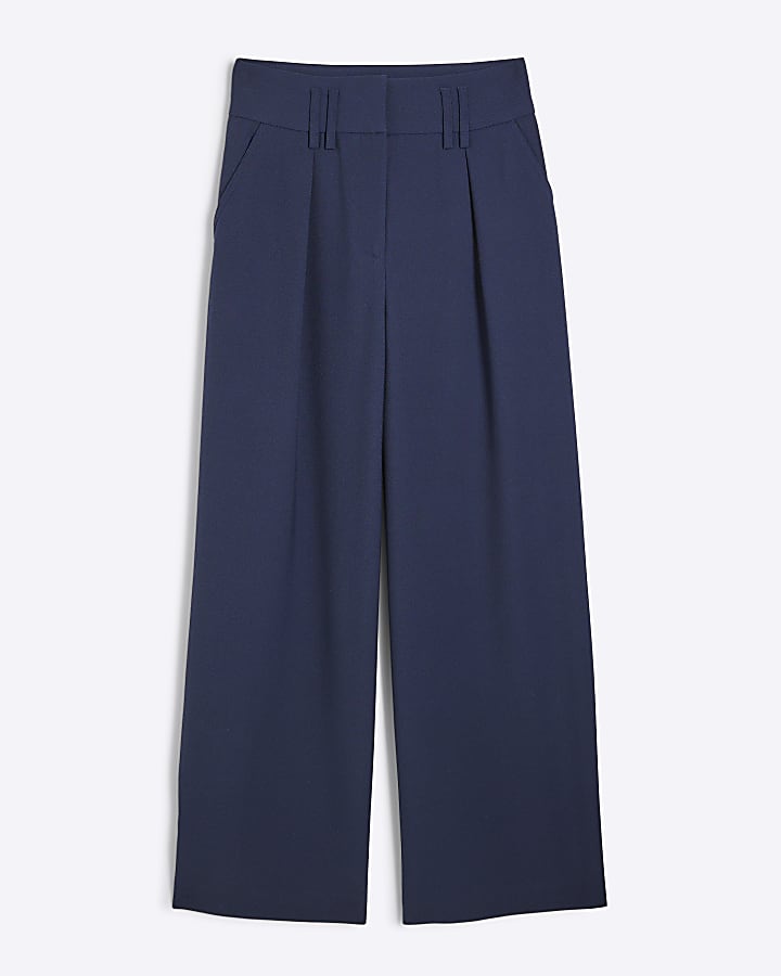 Navy High Waisted Wide Leg Trousers