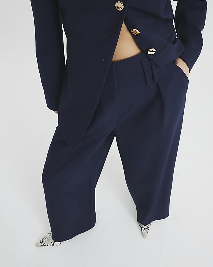 Navy High Waisted Wide Leg Trousers