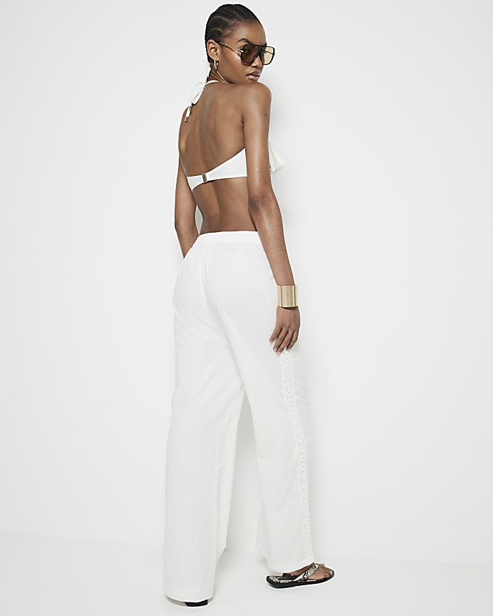 White Cotton Lace Trousers