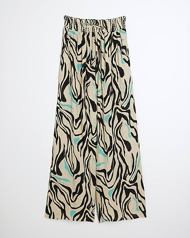 Cream Zebra Print Wide Leg Trousers