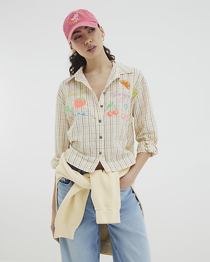 Cream Long Sleeve Embroidered Stripe Shirt