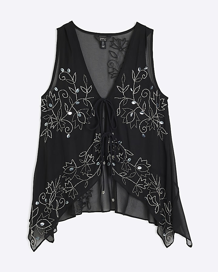 Black Sleeveless Embellished waistcoat