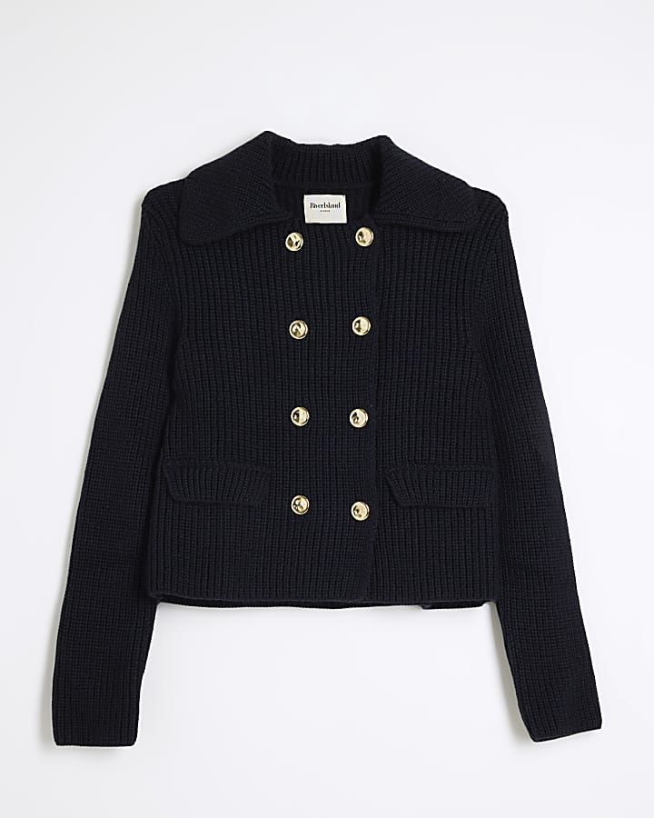 Navy Double Breasted Cardigan