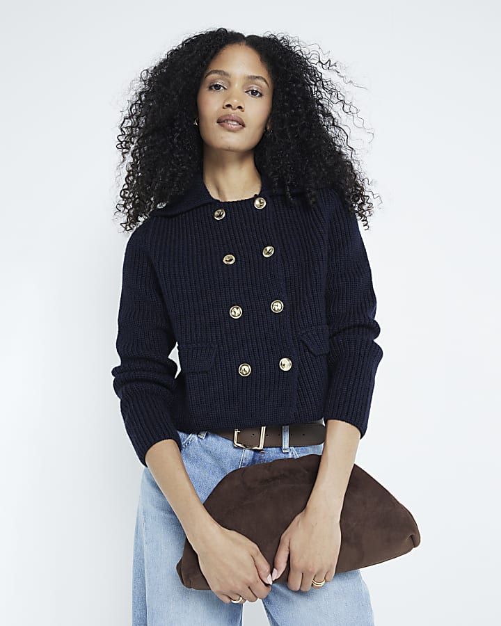 Navy Double Breasted Cardigan