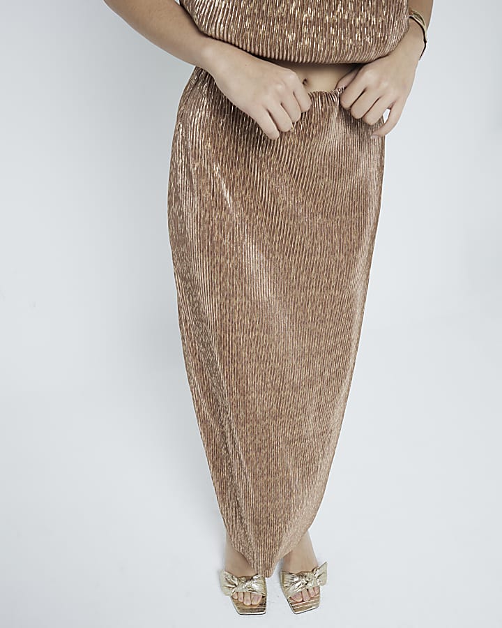 Bronze Plisse Maxi Skirt