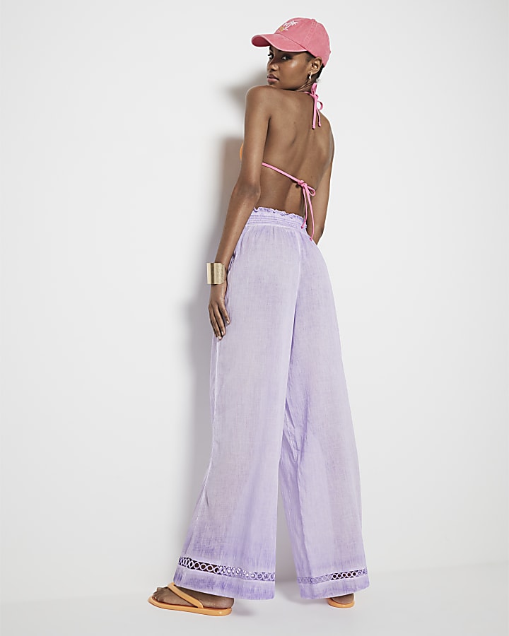 Purple Washed Wide Leg Trousers