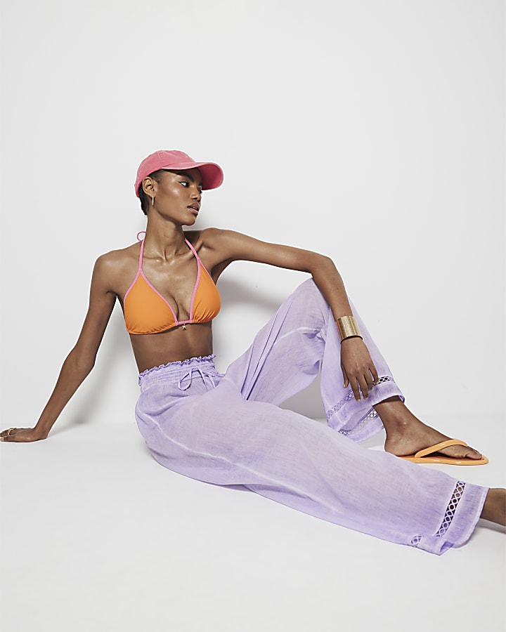 Purple Washed Wide Leg Trousers