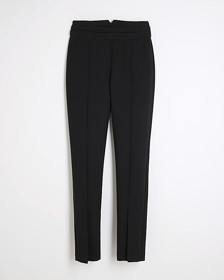 Black High Waisted Split Hem Trousers