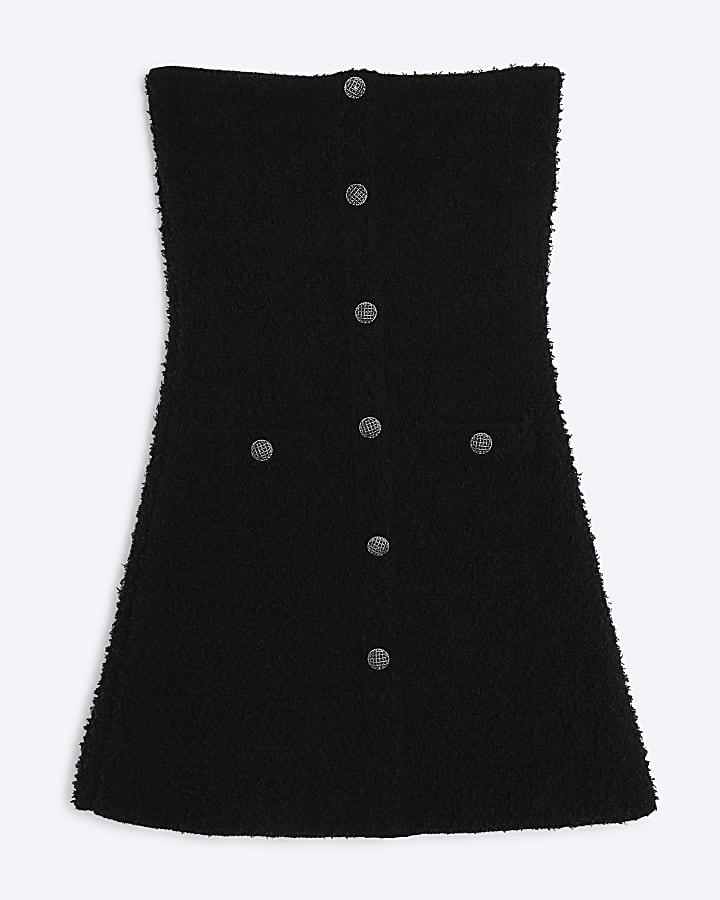Black Boucle Bandeau Mini Dress