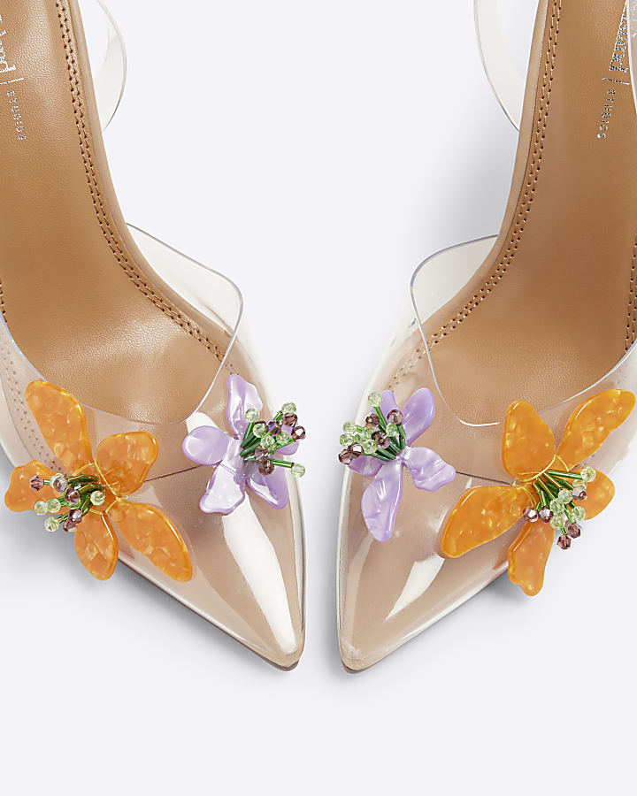 Clear Perspex Flower Court Heels