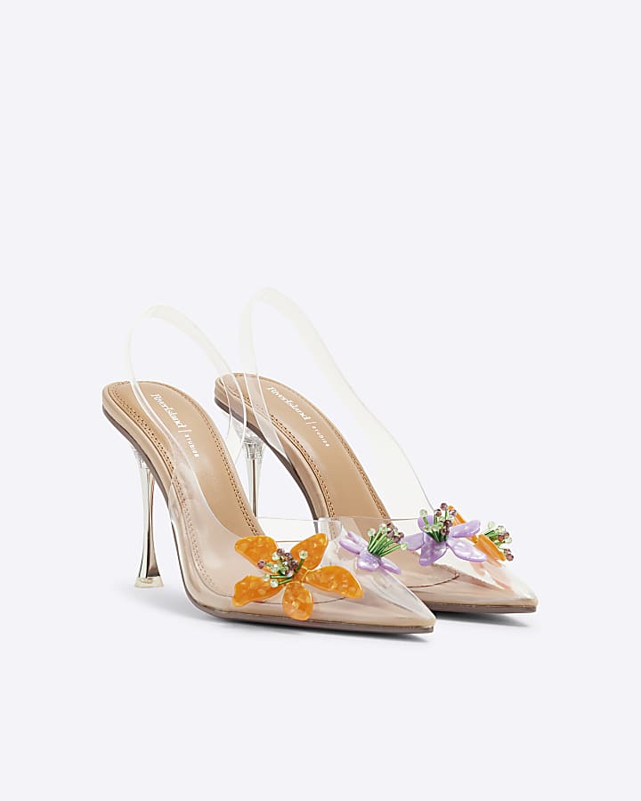 Clear Perspex Flower Court Heels