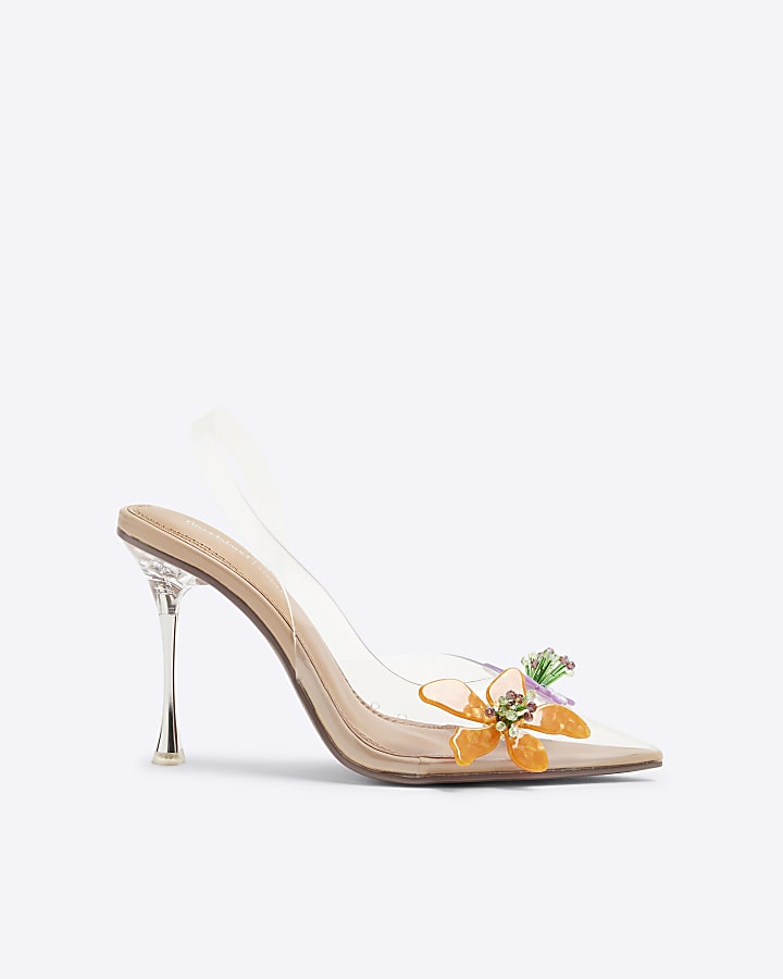 Clear Perspex Flower Court Heels