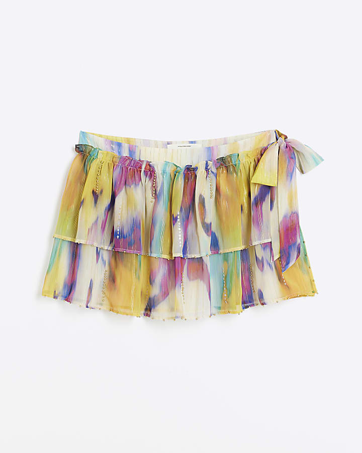 Purple Blurred Print Frill Mini Sarong