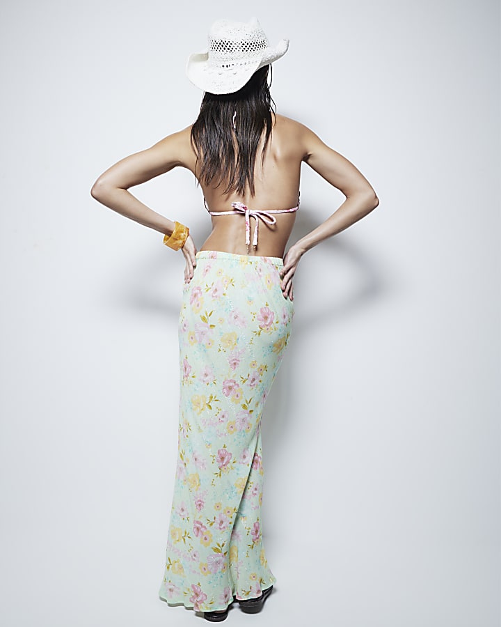 Blue Floral Maxi Beach Skirt