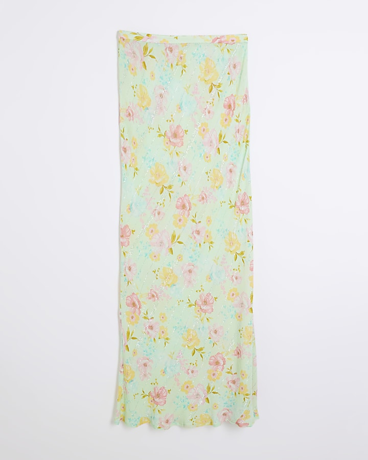 Blue Floral Maxi Beach Skirt