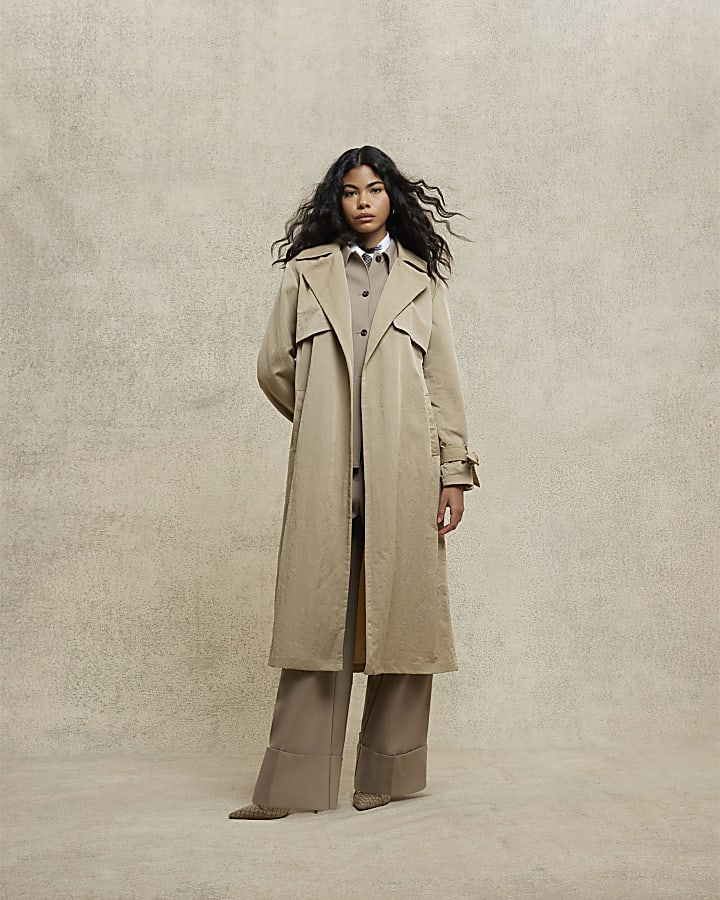 Beige Relaxed Wrap Trench Coat