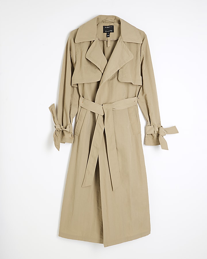 Beige Relaxed Wrap Trench Coat