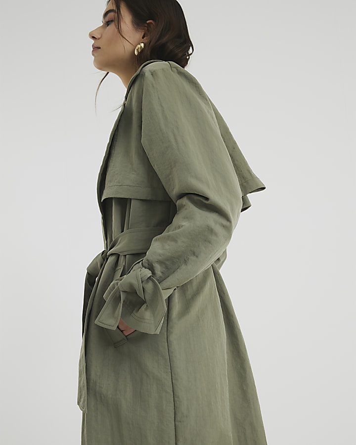 Khaki Relaxed Wrap Trench Coat