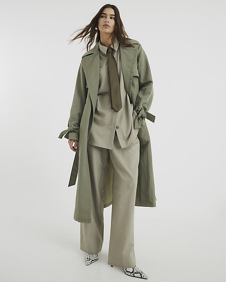 Khaki Relaxed Wrap Trench Coat