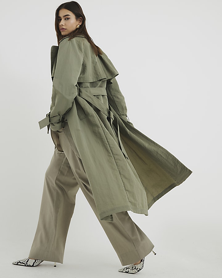 Khaki Relaxed Wrap Trench Coat