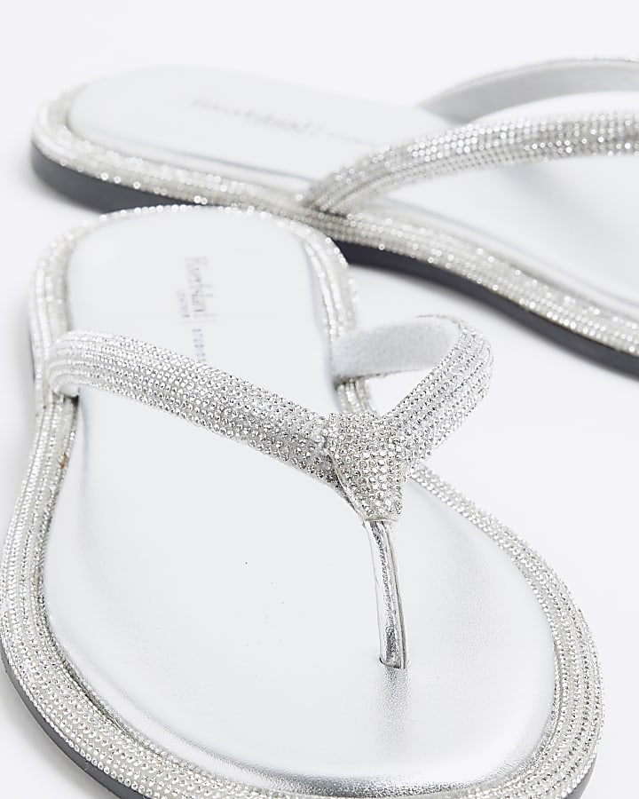 Silver Leather Embellished Sandals