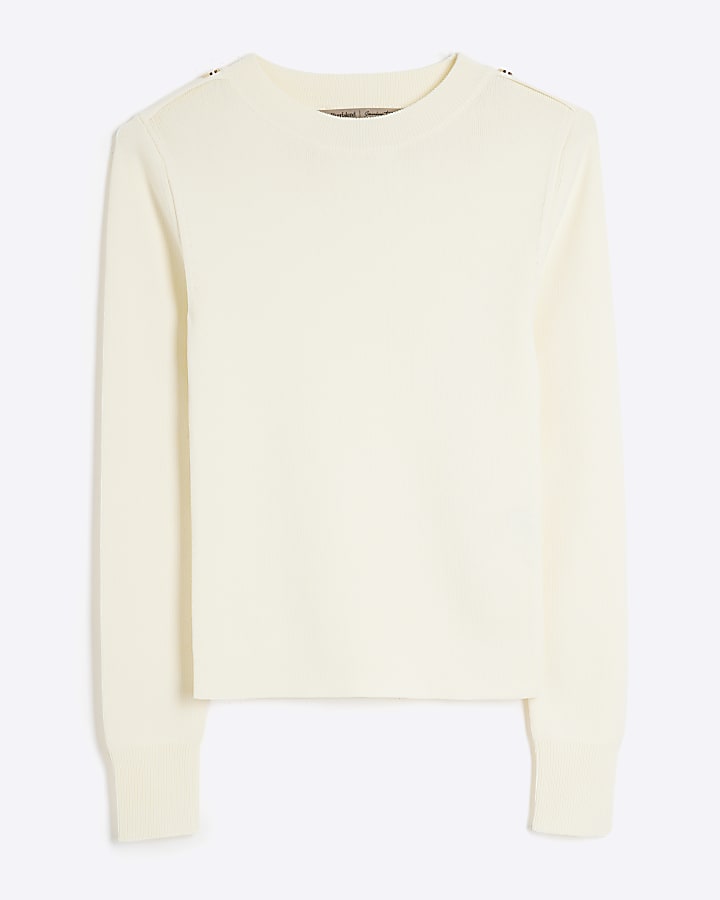 Cream Long Sleeve Knit Top