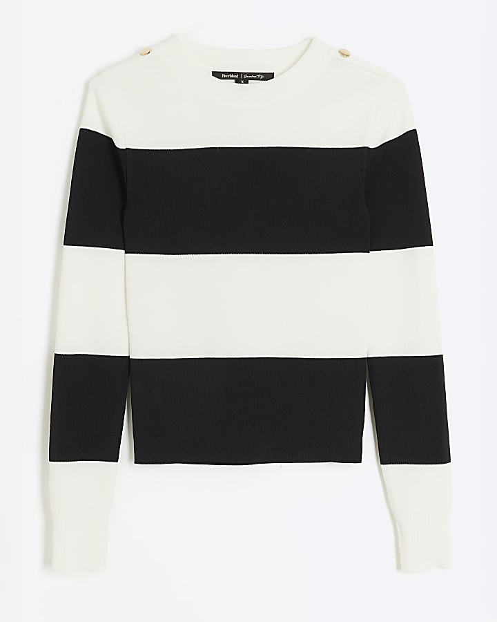 White Long Sleeve Stripe Knit Top