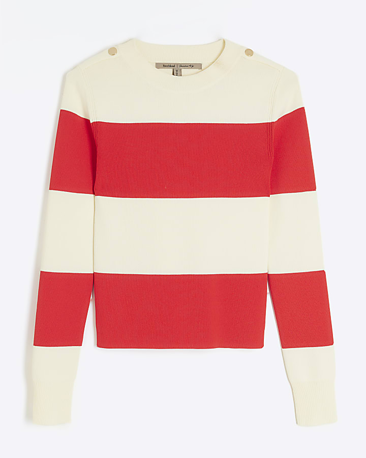 Red Long Sleeve Stripe Knit Top