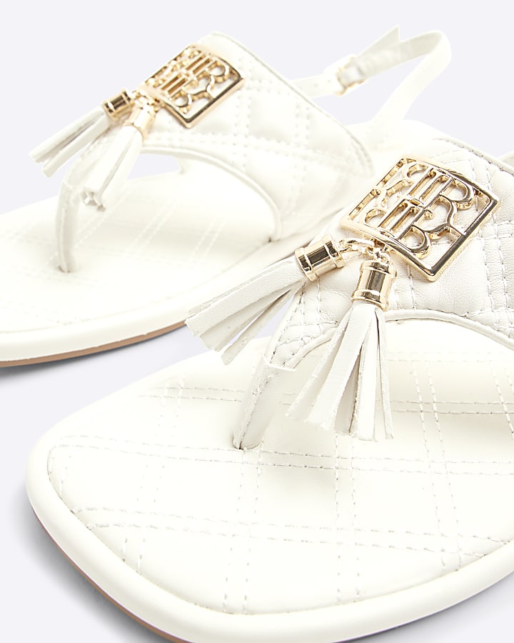 White Tassel Flat Sandals