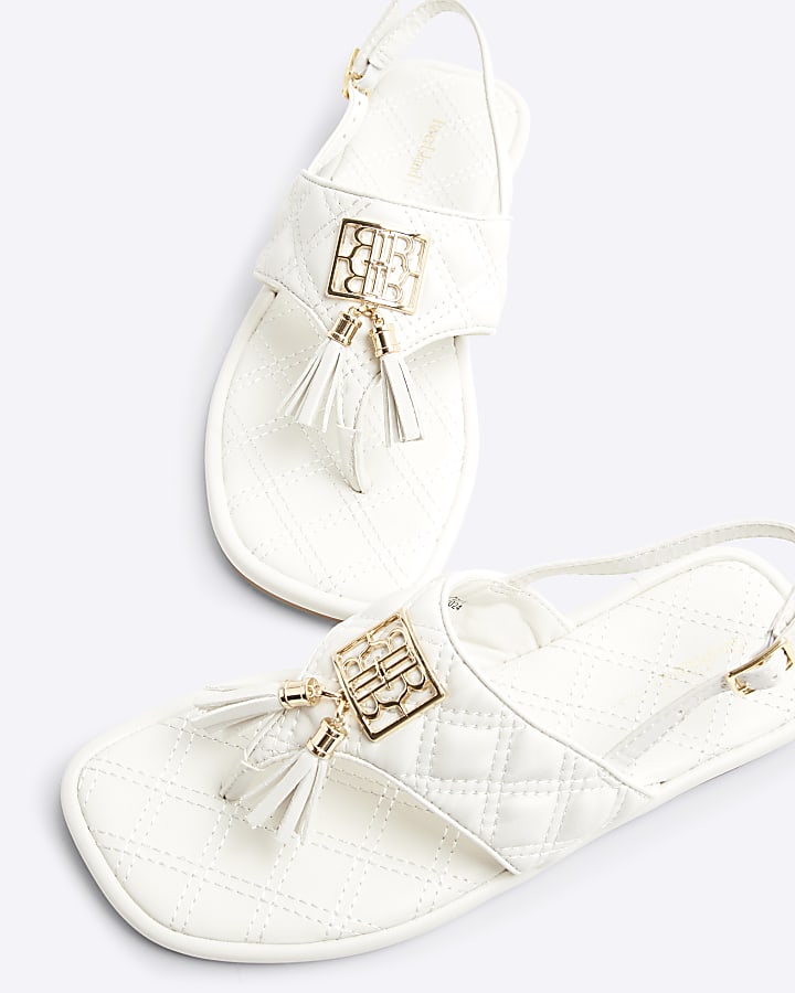 White Tassel Flat Sandals