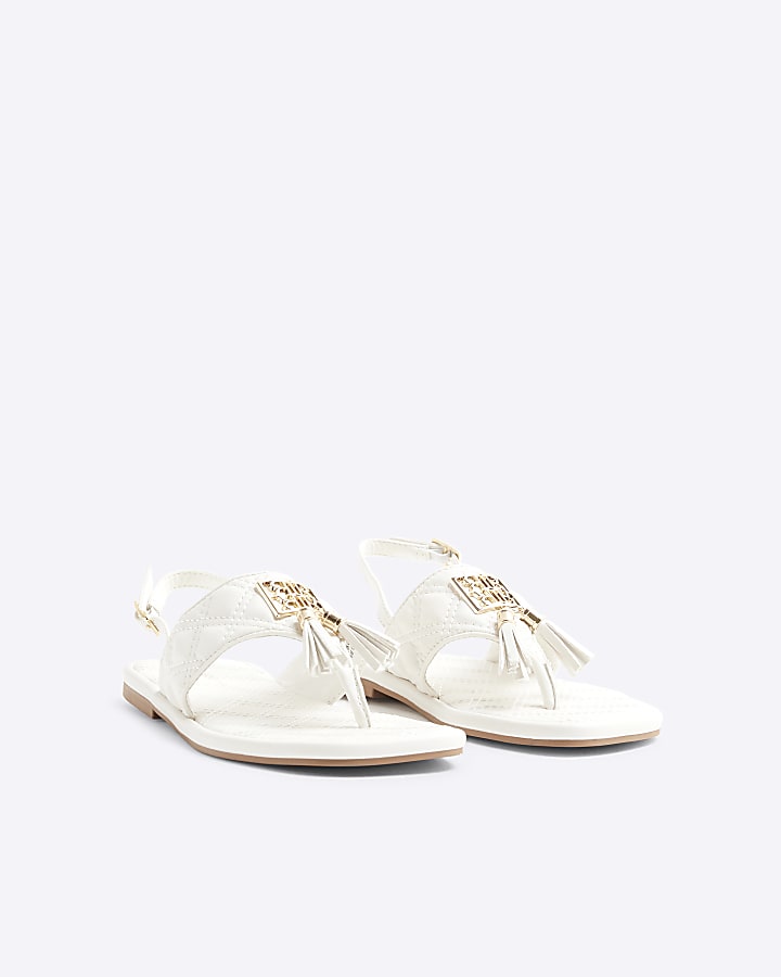 White Tassel Flat Sandals