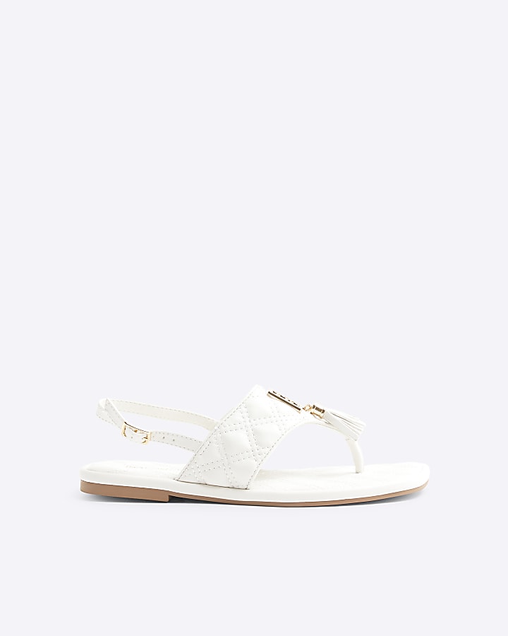 White Tassel Flat Sandals