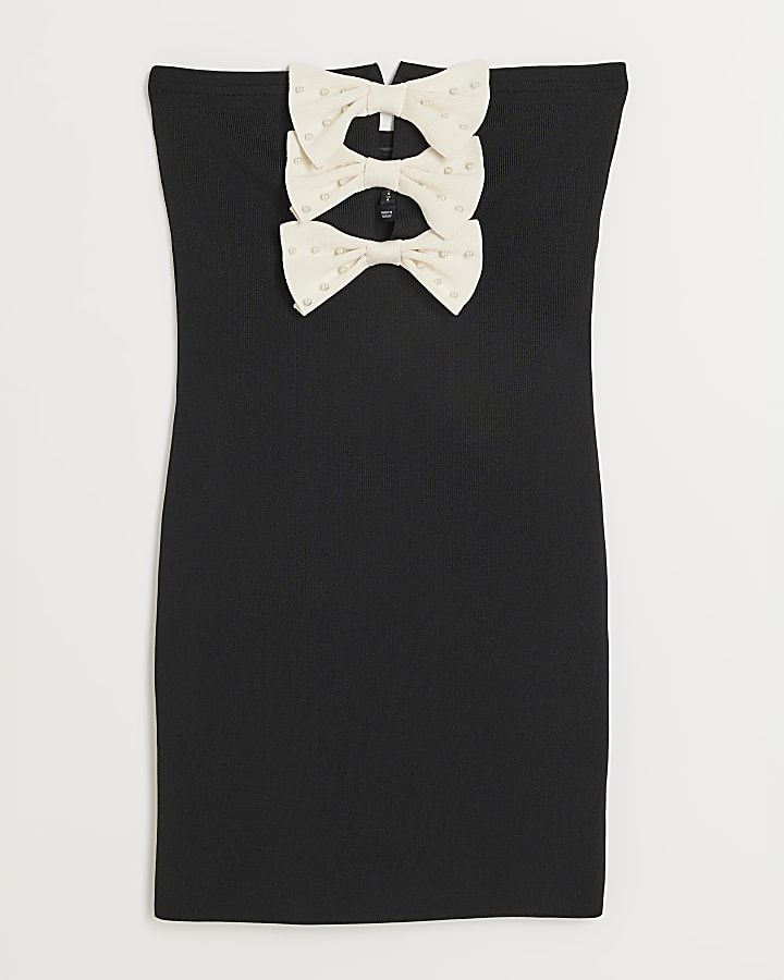 Black Strapless Bow Mini Dress