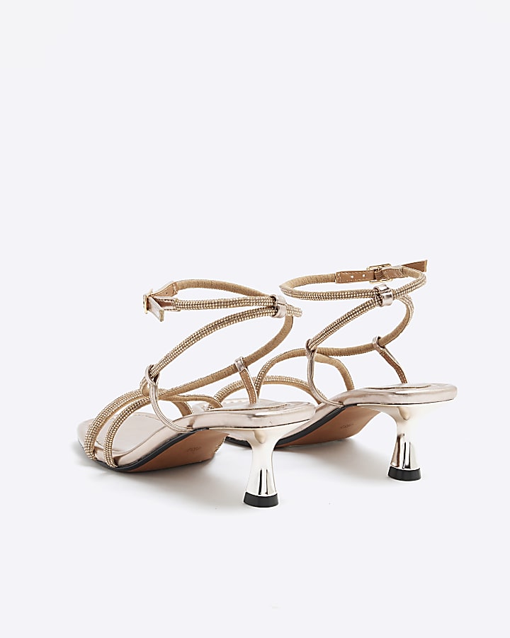 Rose Gold Kitten Heel Strappy Sandals